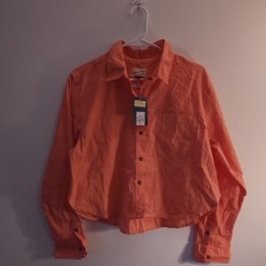 Universal Thread Coral Cropped Button Down Size L